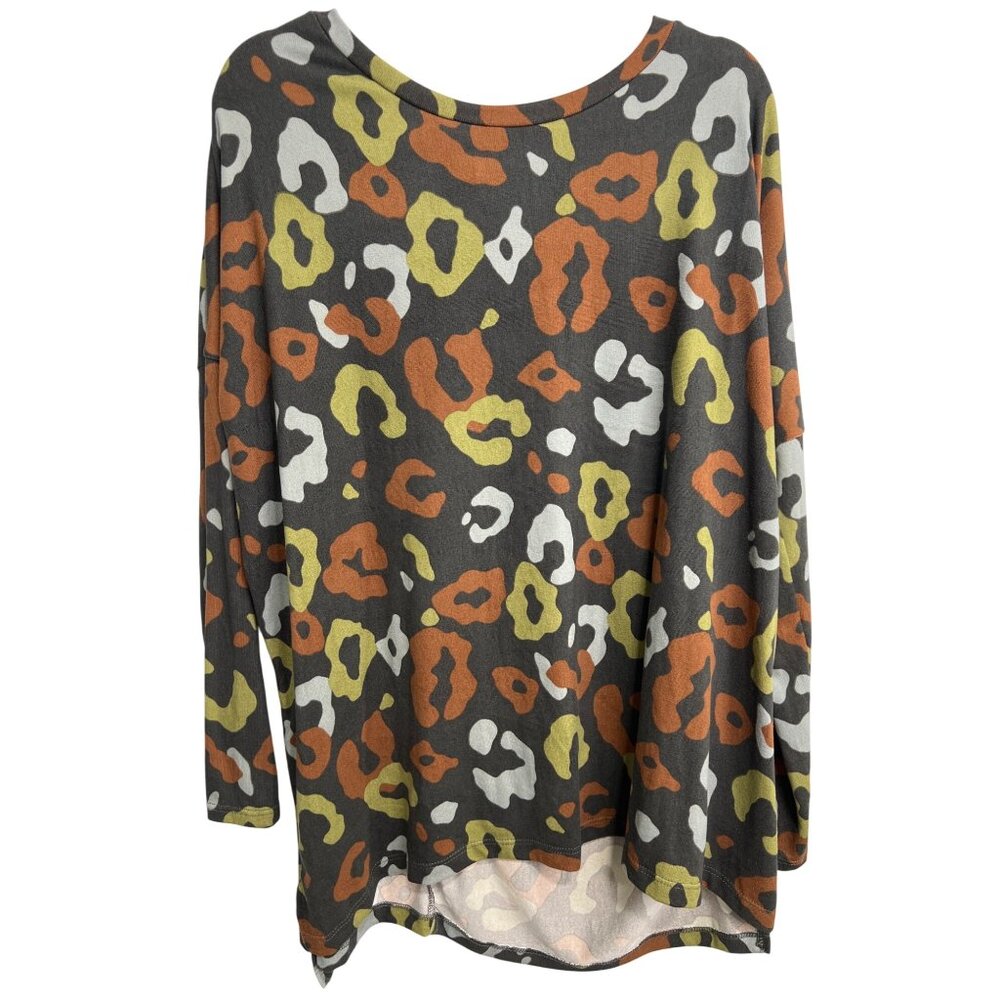 Sew In Love Printed Long Sleeve Top Womens L Gray Multicolor Indie Retro Earthy